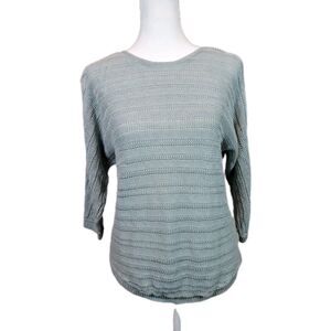 Tahari Womens Open Knit Sweater Size XS 100% Linen 3/4 Sleeve Boat Neck Green